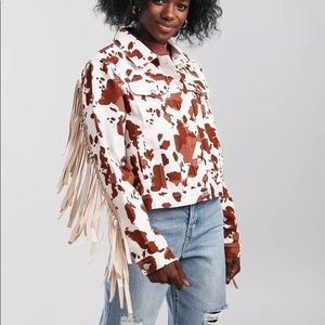 Peach Love California Cow Print Jean Jacket